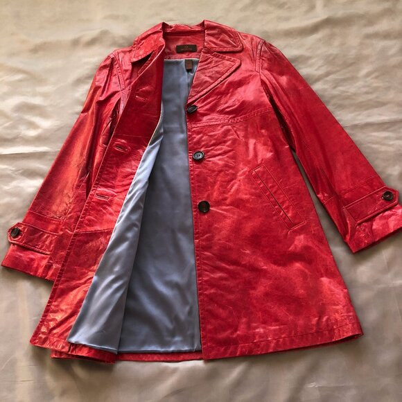 Ruby Red Danier Button Down Leather Coat - Picture 3 of 12